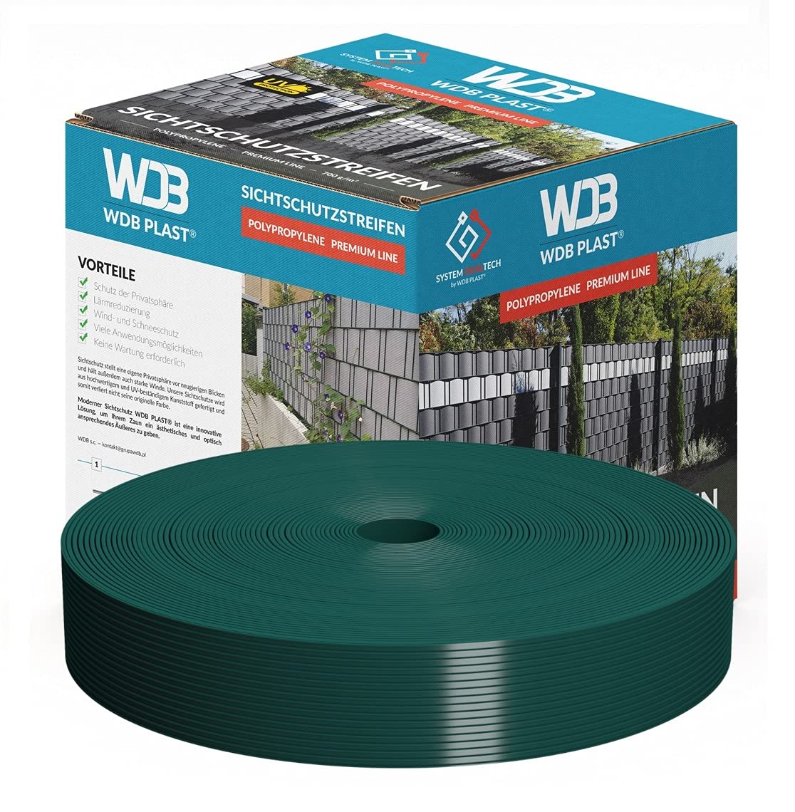 WDB Premium Hart PP Sichtschutzstreifen für Doppelstabmatten - Polypropylen Sichtschutz für Gartenzaun & Doppelstabmattenzaun - Doppelstabmattenzaun Sichtschutz - 50m x 4,75cm - Grün - RAL 6005