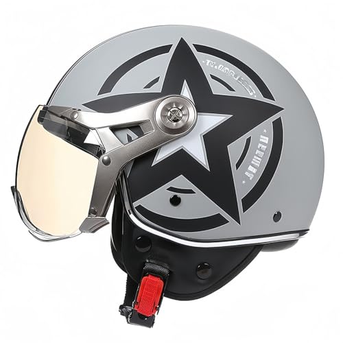 Offener Halbhelm Für Motorradfahrer, ECE-Geprüfter Motorradhelm Mit Sonnenblende, Retro- Und Vintage-Stil, Motorradhelm Für Kinder, Jugendliche, Männer Und Frauen D,XL61-62CM