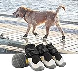 Hundeschuhe, Anti Rutsch Weicher Atmungsaktive Stiefel für Hunde mit Reflektierenden Riemen, Mikrofaser Leder Gummi Rhombische Sohle Hundepfotenschutz (8,Schwarz)