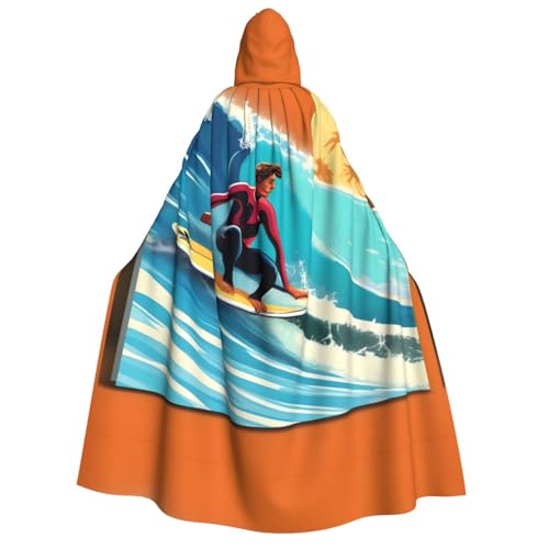 WURTON Hawaiianischer Surfer auf gewelltem Druck, Unisex, Kapuzenumhang, Kostüm, für Damen und Herren, Vampir, Halloween, Cosplay, Karneval, Mottoparty