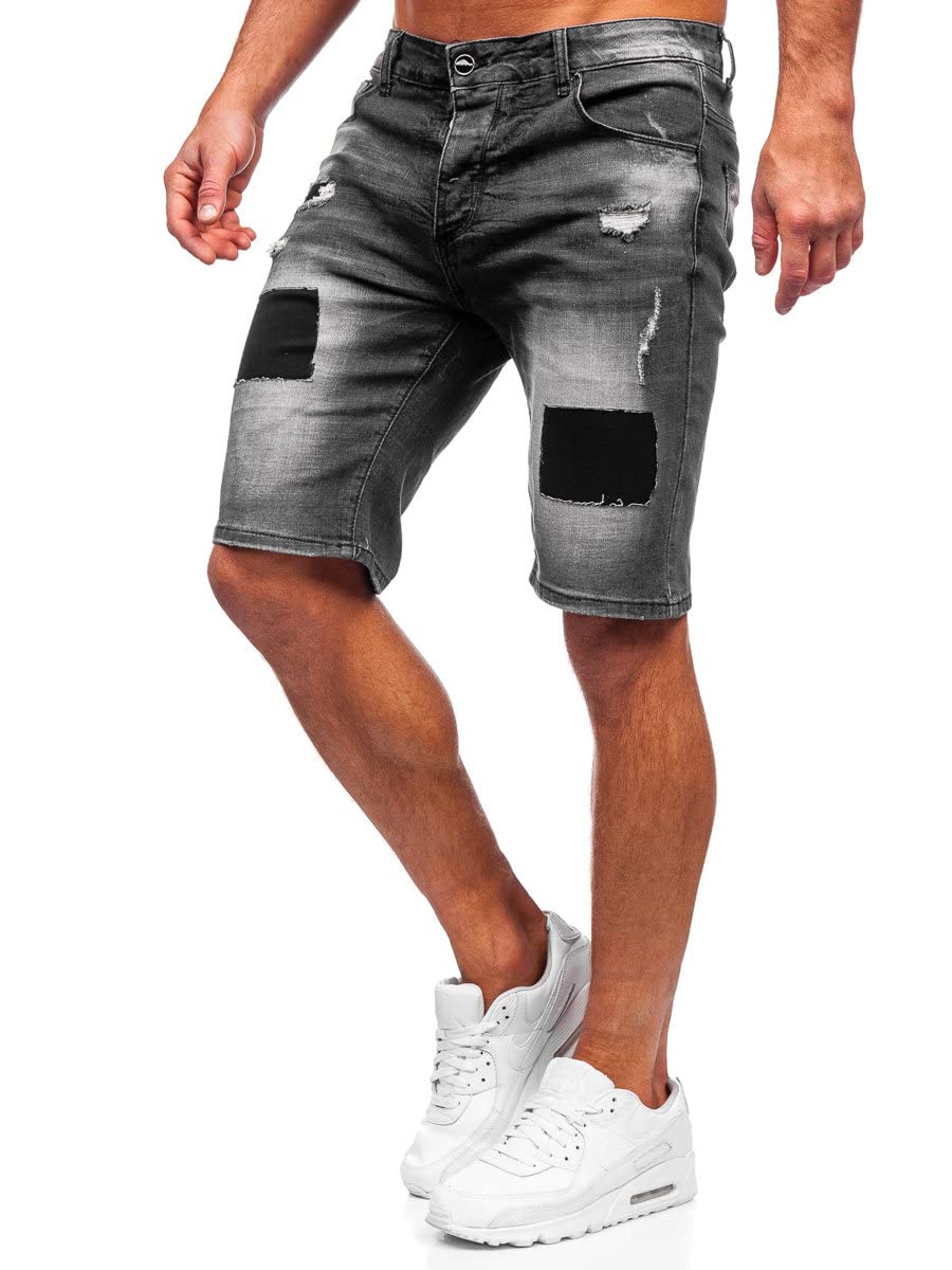 BOLF Herren Kurze Jeanshose Shorts Bermudas Jeans Short Kurze Hose Cargo Cargoshorts Destroyed Used Look Denim Stretch Freizeithose MP0037N Schwarz M [7G7]