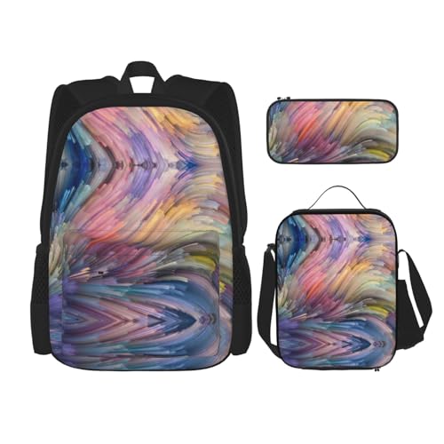 WURTON Dream Rucksack mit buntem Druck, für Mädchen, Jungen, Schultaschen, Teenager, Lunchbox und Federmäppchen, 3-in-1-Büchertaschen-Set, Schwarz , Einheitsgröße