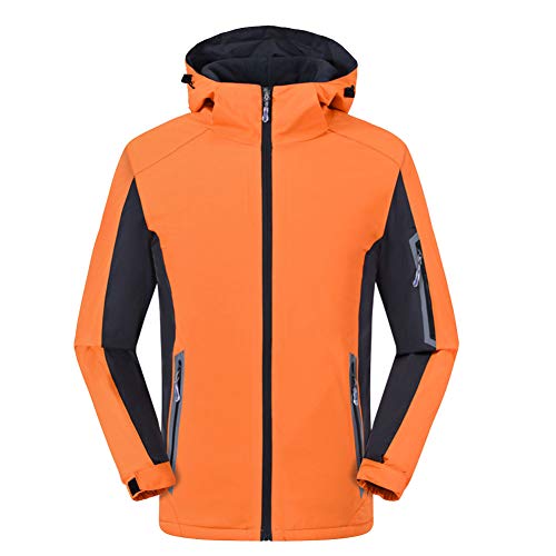 YOUCAI Herren/Damen Regenjacke Winddicht Wasserdicht Wintermantel Verdicken Fleece Thermal Wasserfester Parka mit Kapuze Warme Wanderjacke Funktionsjacke Softshell Jacken Freizeitjacke Orange 5XL