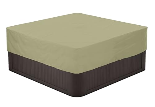 BaCover Outdoor Whirlpool Abdeckung, 210D Oxford-Gewebe Wasserdicht Schutz vor Wind UV Schützende Quadrat Poolabdeckung,Beige,218x218x50cm