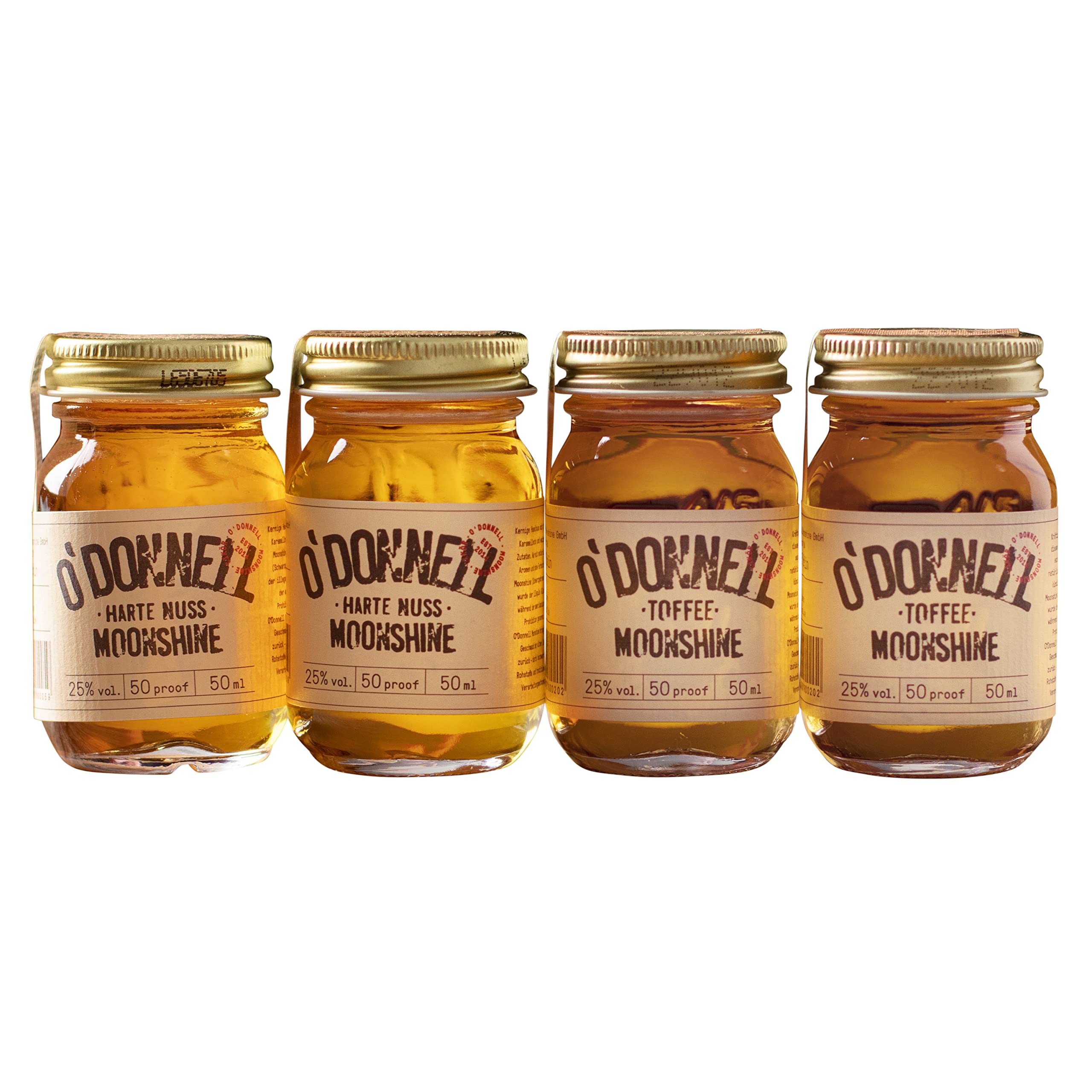 O'Donnell Moonshine Mini Set | Kleine Liköre | 4 x 50ml | Geschenkidee | Natürliche Zutaten I Premium Schnaps nach amerikanischer Tradition | vegan | Partyschnaps