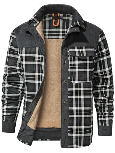 Mr.Stream Herren Thermohemd Flanellhemd Winterjacke Fleecefutter schützendem Innenfutter Holzfällerhemd Arbeitshemd S Gray