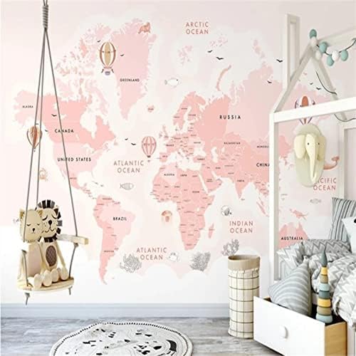 XLMING Rose Weltkarte Kinderzimmer Küche Esszimmer Arbeitszimmer Wohnzimmer TV Hintergrund Wand 3D Tapete-350cm×256cm