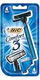 Bic Comfort 3 Razors for Men, Sensitive Skin, 4 Each (Pack of 3)