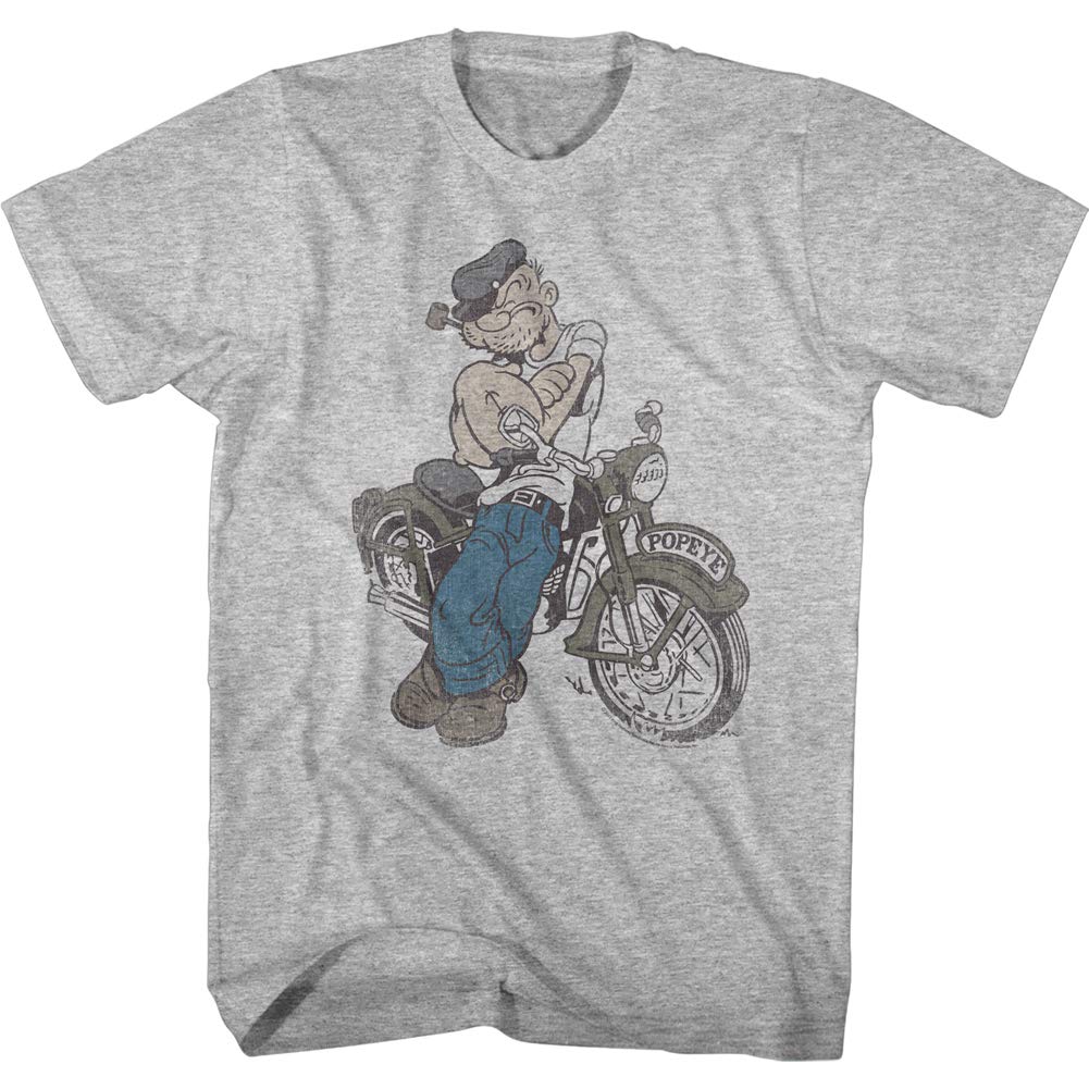 Popeye The Sailor Man Cartoon vor dem Motorrad Skizze Erwachsene Kurzarm T-Shirt Graphic Tee, Grau, XX-Large