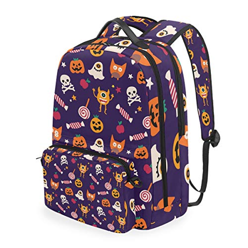 MONTOJ Halloween Kürbis Candy Ghosts Campus Rucksack mit abnehmbarer Kreuztasche