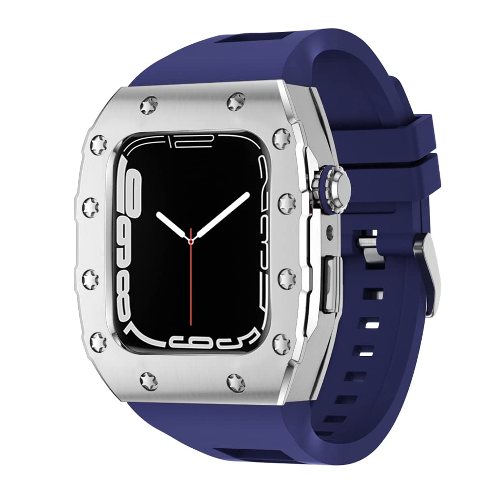 KANUZ 45 mm luxuriöses Metallgehäuse-Silikonarmband für Apple Watch, Mod Kit, 44 mm Modifikationsset für iWatch Serie 8, 7, SE, 6, 5, 4, Band (Farbe: SU, Größe: 44 mm für 6/5/4/SE)