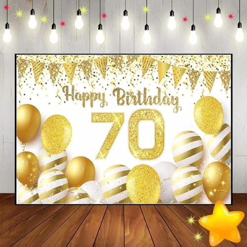 Alles Gute zum 70. Geburtstag Hintergrund Kuste Hintergrund Dekoration Foto Mann Fotografie Hintergründe Süß Erwachsene Prinz Junge Goldenes Banner 210X150cm