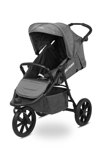 IKS2 Caretero LIMA - Kinderwagen - Buggy 3 Rad - Verstellbare Rückenlehne - Mit Sicherheitsgurt, Verdeck, Korb, Regenfolie, Beinschutz, Liegefunktion - Reisebuggy, Buggy Zusammenklappbar - Graphit