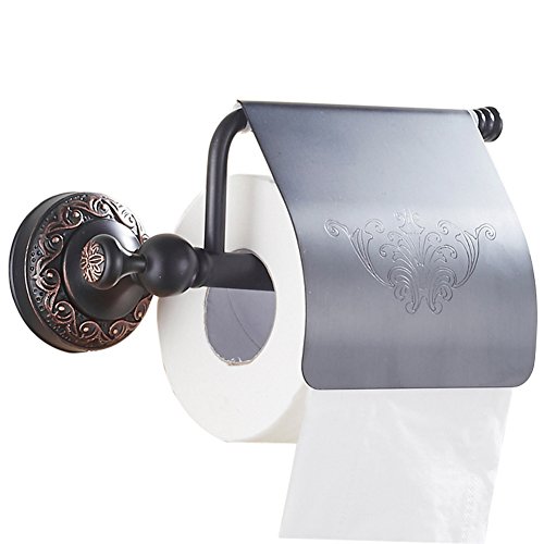 CASEWIND Toilettenpapierhalter Schwarz, Antik Klorollenhalter, Bronze WC Papierhalterung mit Deckel Vintage Messing Wandmontage