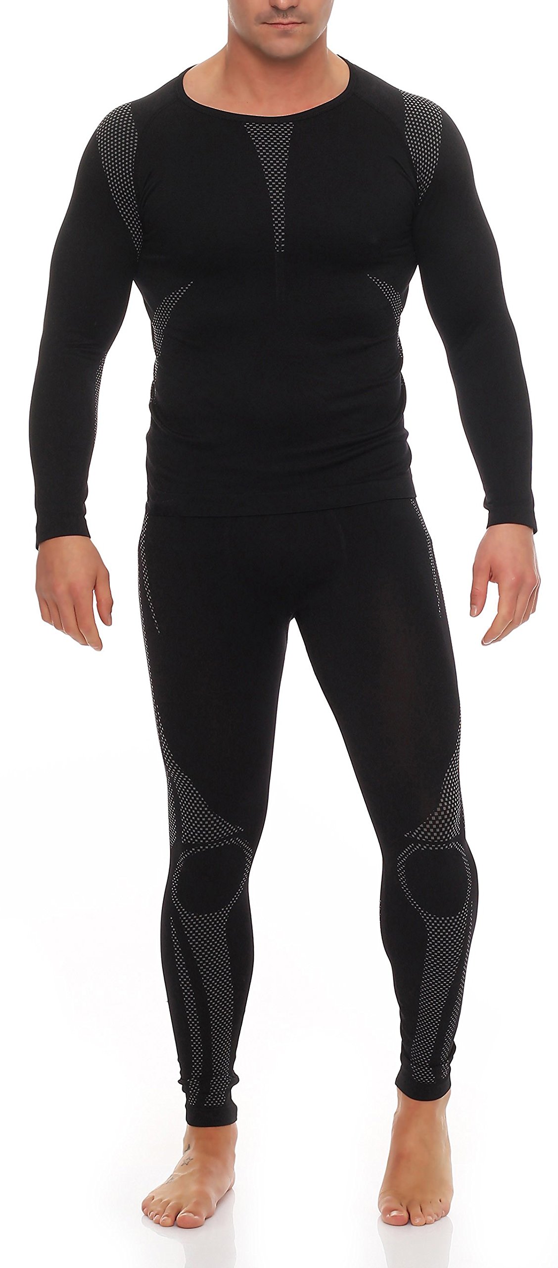 1x Set Skiunterwäsche Gr. L/XL schwarz/grau Funktionsunterwäsche Herren Thermo-Unterhose und Thermounterhemd innen angeraut Langarm kein frieren auskühlen nicht schwitzen sport freizeit outdoor