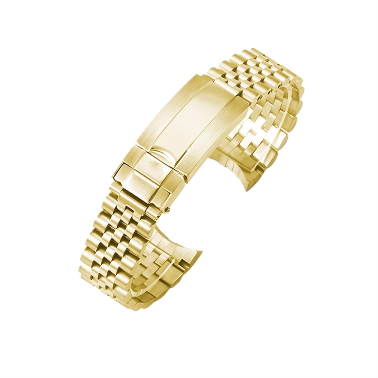 THBGTCNQ Uhrenarmband aus massivem Edelstahl mit fünf Perlen, 20 mm, universelle Faltschließe, Uhrenzubehörwerkzeug, geeignet for Quarzuhren, traditionelle Uhren(Gold)