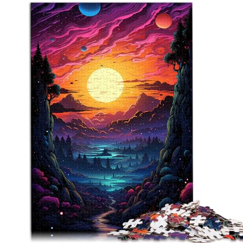 Puzzles, farbenfroher Psychedelischer Fantasy-Sonnenuntergang, 1000 Teile, Holzpuzzle, ganze Familie, 1000 Teile (50 x 75 cm)