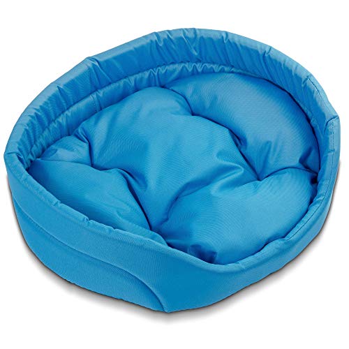 BoutiqueZOO Hundebett | Oval Hundekissen für Große Hunde | Kratzfest Hundeliege mit Kissen | Hundekorb | Waschbar Polyester | Große: XL (71x60 cm) | Farbe: Blau