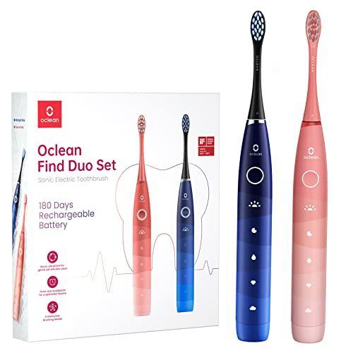 Oclean Find Duo-Set, 2 x Sonic elektrische Schallzahnbürsten, 5 Modi mit Aufhellung, 180 Tage Akkulaufzeit, 2-Minuten-Timer und 30s-Erinnerung, Wasserdicht nach IPX7, Doppelpack Set – rot & blau