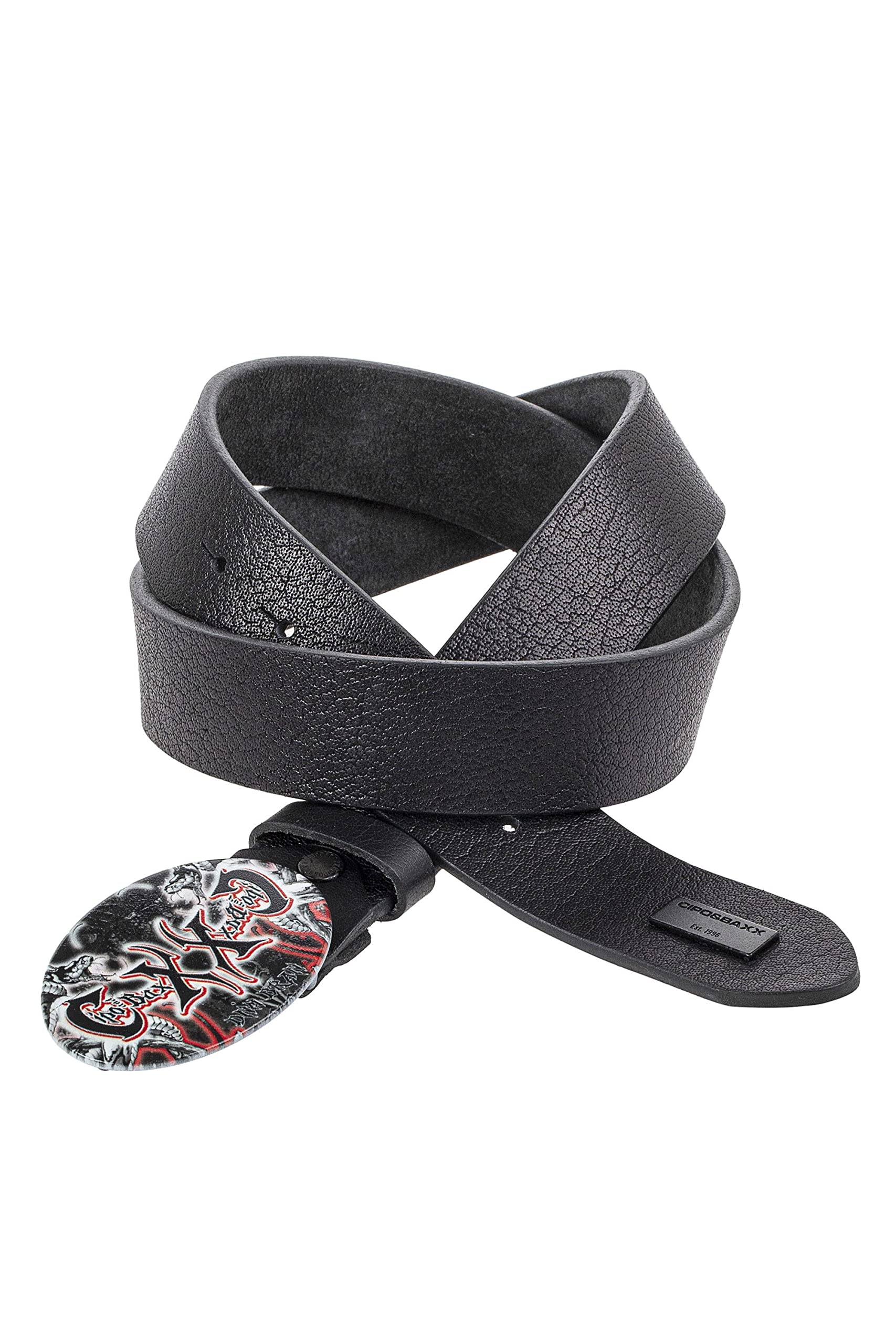 Cipo & Baxx Herren Ledergürtel Belt Schlangenprint Oval Schließe Markenbadge Rockig Gürtel CG203 Schwarz Gr.105