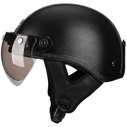 BYFHHHH Motorrad-Halbhelm Mit Sonnenblende, Jethelm Mit Offenem Gesicht Für Männer Und Frauen, Leichter Retro-Motorradhelm Für Moped-Scooter-Straße B,L=58~59CM