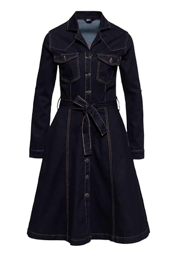 Queen Kerosin Damen Workwear | Swingkleid | Denim | Elastisch | Rockabilly | Rockabella | 1950S | 50S | Rock'n'roll | Vintage | Retro | Kleid