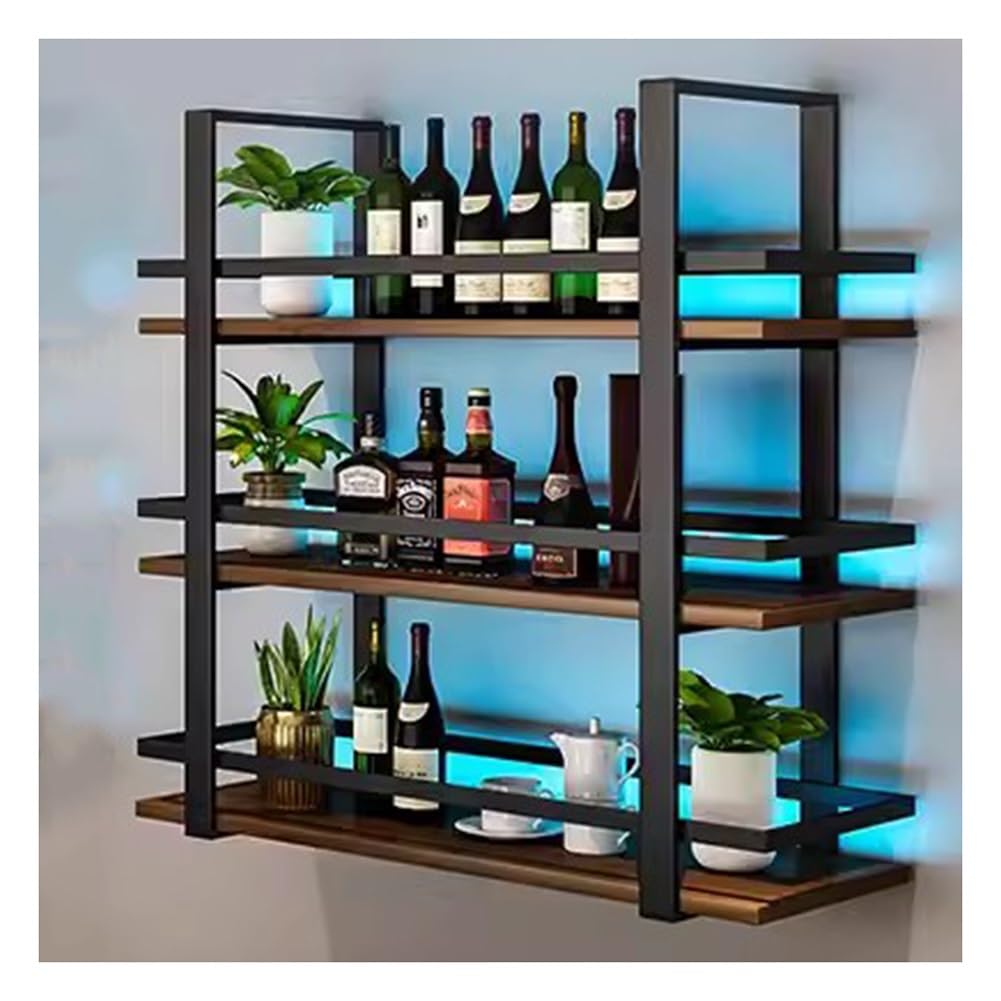 BFVAKBKYT Hängende industrielle runde Weinregale, An der Wand montiertes Weinregal mit LED-Licht, Weinhalter aus Metall for die Hintergrunddekoration von Bar, Wohnzimmer und Restaurant(120x22x120cm)