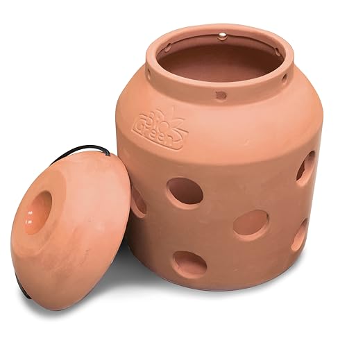 Bio Green ökologischer Terracotta-Frostwächter „FireFly“ | für kleine Gewächshäuser und Frühbeete | glasierte Ölschale im Deckel | Pilzform | ideal auch als Deko