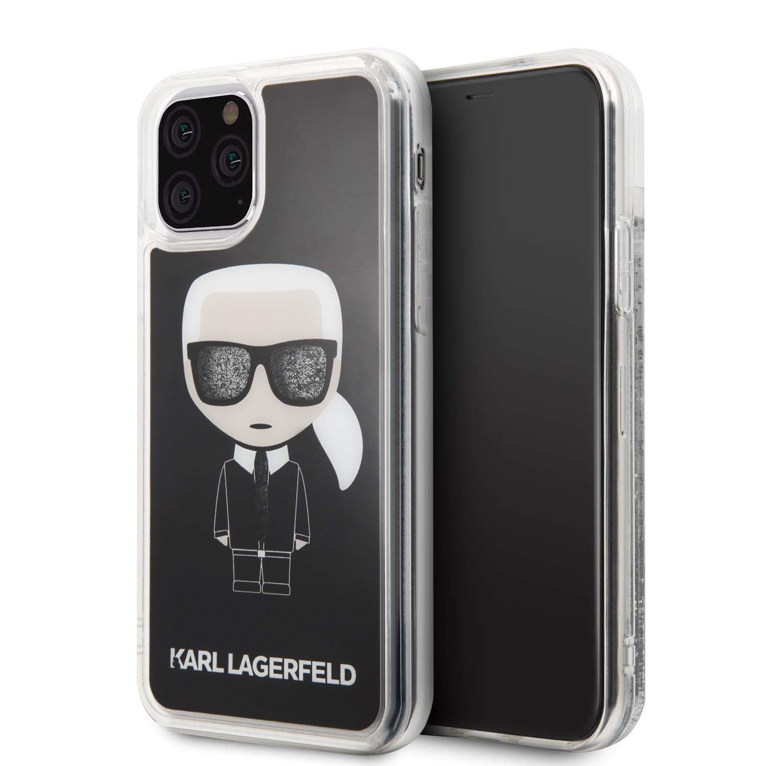 CG MOBILE Karl Lagerfeld PC TPU Case für iPhone 11 Pro mit flüssiger Sonnenbrille Glitzer Hard Case Schwarz Drop Protection Stoßdämpfung Case Offiziell lizenziert