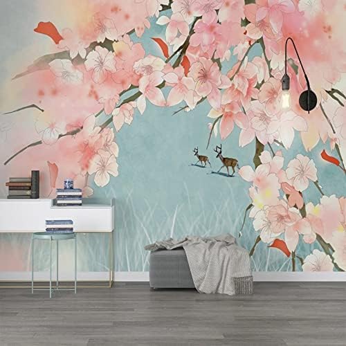 XLMING Handgemalte Pfirsichblüte Frisch 3D Tapete Home Dekoration Wohnzimmer Sofa Schlafzimmer Tv Hintergrund Wand-400cm×280cm