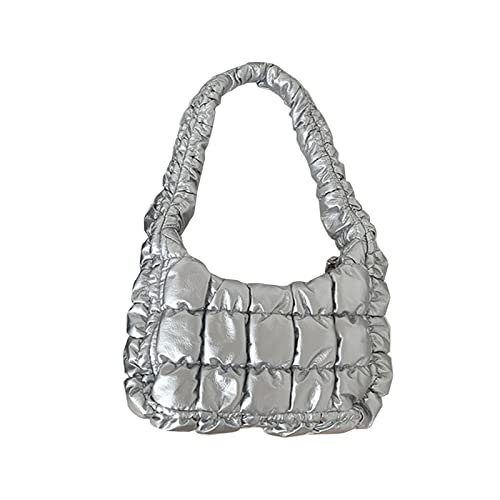 ohodhmnu Damen Tragetasche, Frauen Schulter Geldbörse Leichte Unterarmtasche Mode Winter Gesteppte Bubble Handtasche für Mädchen, silber, Small