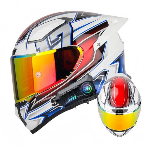 Modularer Bluetooth-Helm Mit Doppeltem Kratzfestem Visier, Modulare Integralhelme Für Männer Und Frauen, ECE-Zugelassener Integralhelm Für Scooter-Gesichtsrennen E,XXXL63-64CM