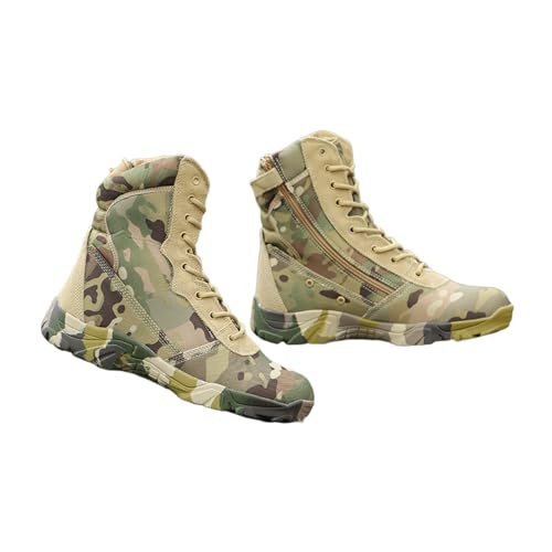 Herren-Wanderstiefel, Herren-Kampfstiefel Im Militär-Stil Mit Seitlichem Reißverschluss, Wasserdicht, Atmungsaktiv, Tarnmuster, Leichte Und Lässige All-Terrain-Schnürschuhe (Color : Green, Size : 44