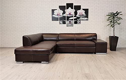 Quattro Meble Ecksofa London II 275 x 200 Echtleder mit Ziernähten Sofa Couch mit Schlaffunktion und Echt Leder Eck Couch große Farbauswahl (200 x 275 cm Ecke Links)