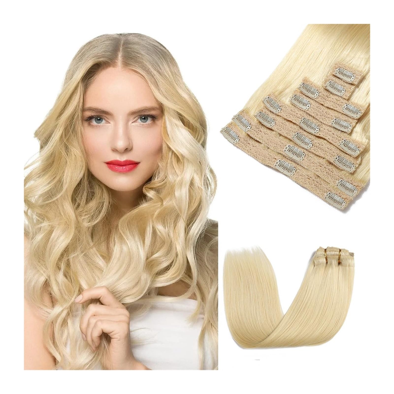 Clip-in-Haarverlängerungen 8 Teile/satz Haarverlängerungen Clip in Echthaar Blond #613 16-24 Zoll Voller Kopf Seidige Gerade Remy Clip in Haarverlängerungen Remy Echthaar Clip-in-Haarverlängerungen au