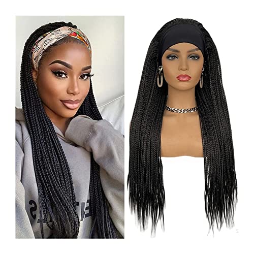 Perücken Geflochtene Stirnbandperücke for schwarze Frauen, 22-28" lange Box geflochtene Perücken Twist Crochet Hair Cornrow Braid Perücke synthetische Stirnbandperücke Damenperücke (Color : 1B-1, Si