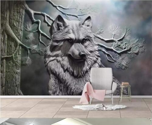 Geprägter Timberwolf 3D Tapete Poster Restaurant Schlafzimmer Wohnzimmer Sofa TV Dekorative Wand-200cm×140cm