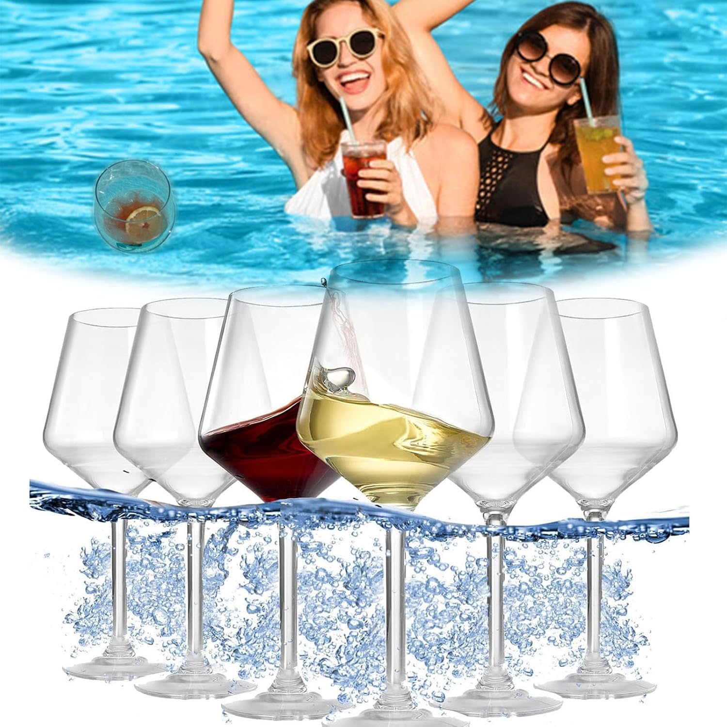 Bruchsichere Weingläser für den Pool – Set mit 2 schwimmenden Weingläsern für den Pool, 18-Unzen-Acrylbecher mit Stiel, Outdoor-Trinkgläser aus Kunststoff für Poolpartys, 6 Stück