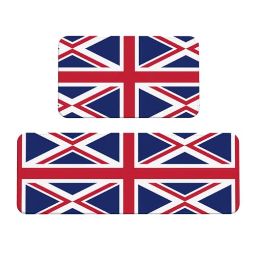 Küchenteppich-Set mit britischer Flagge, rutschfest, wasserdicht, für Flur, Büro, 2 Stück