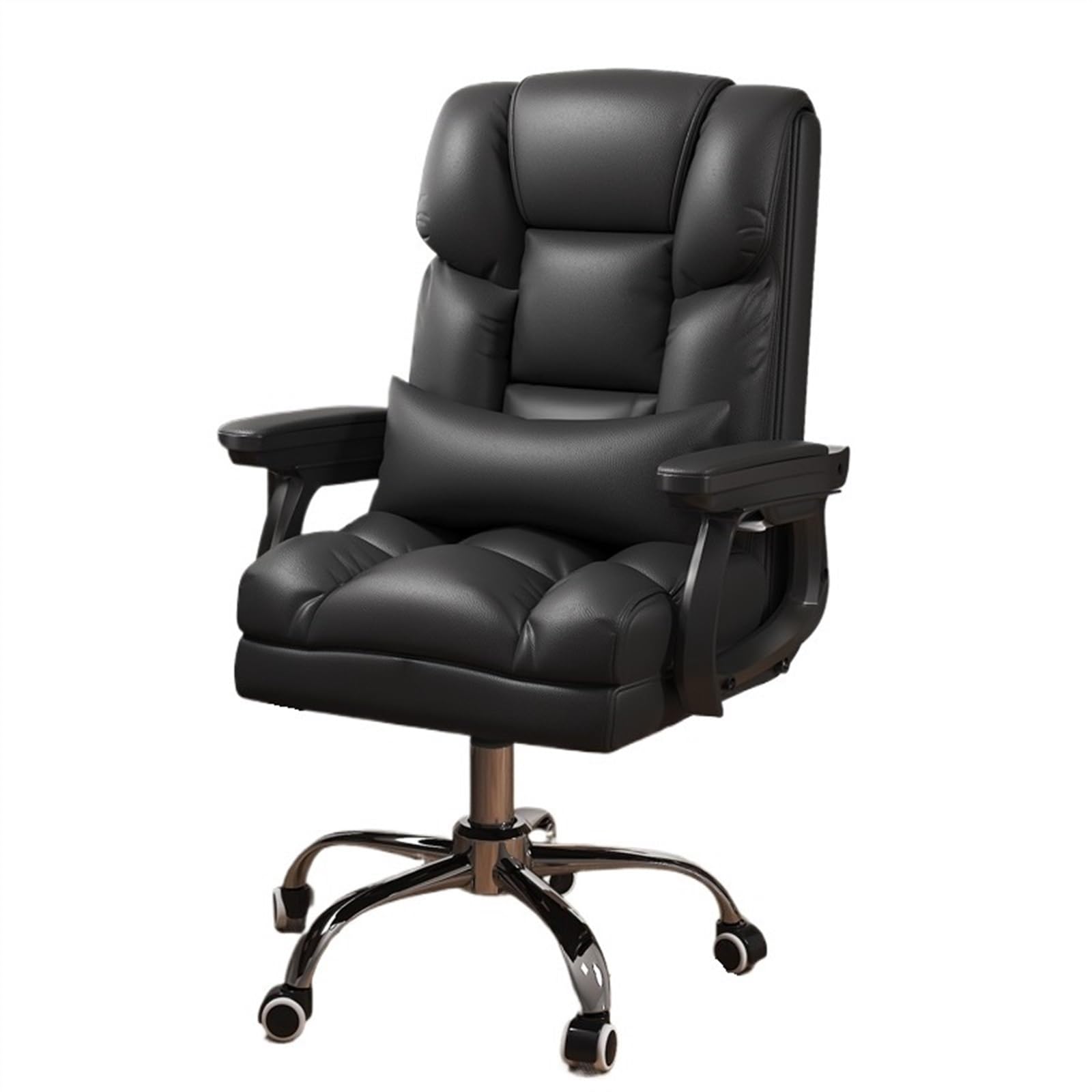 BFVAKBKYT Home Office Ergonomischer Schreibtischstuhl, Mittelrückenkissen, Lendenwirbelstütze, Home-Office-Drehstuhl, Verstellbarer Executive-Stuhl aus PU-Leder mit Rollen(Black)