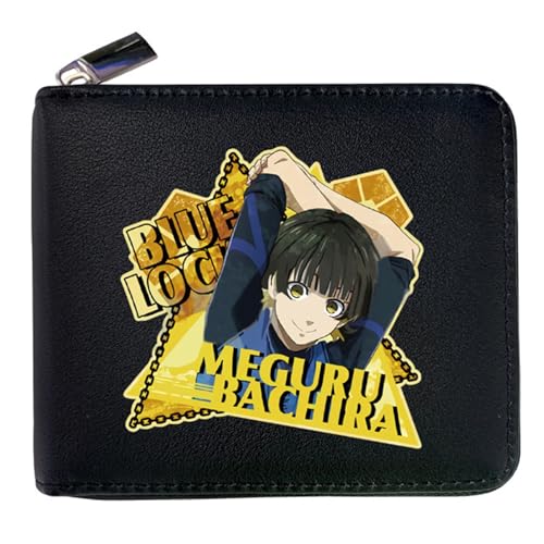 RYNDEX Blue Lo-ck Geldtasche Anime, Reißverschluss Portemonnaie Leder, Teenager Reisegeldbeutel für Taschengeld Fahrkarte(Color:Black 2)