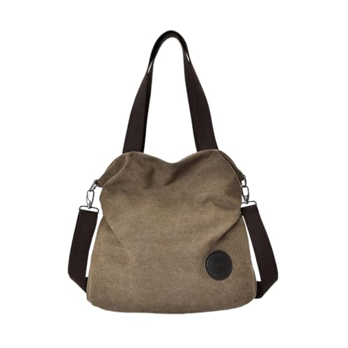 HIOPOIUYT Stilvolle Canvas Umhängetasche Damen Top Handle Crossbody Handtasche für Einkaufen und Reisen, coffee