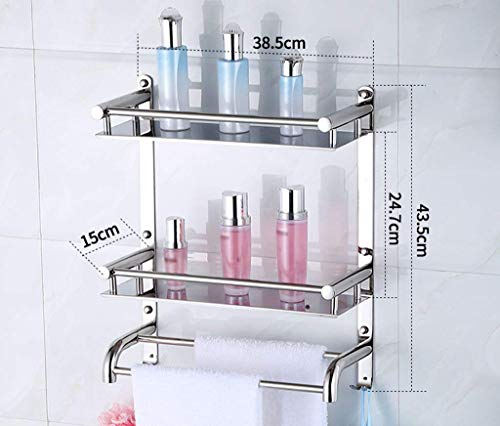 GSKXHDD Badezimmerregal aus Edelstahl 304, zur Wandmontage, Doppelstange, dickeres Kosmetikregal, Handtuchhalter (Größe: 38,5 x 15 x 43,5 cm) Independence