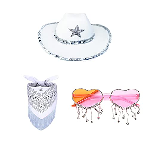 SANRLO Cowgirl-Hut, Cowboyhut, Brille, BandanaSet, Brautparty, Hut, Cowgirl-Brille, Junggesellinnenabschied, Bandana, Partyhut