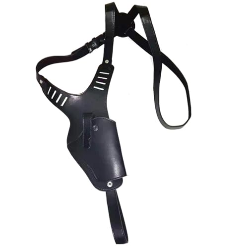 MDFCZXP Schulterholster mit schrägem Rücken Achselschulter aus Rindsleder Pistolentasche Mittelalterliches PU-Leder Waffenholster,Schwarz,20cm