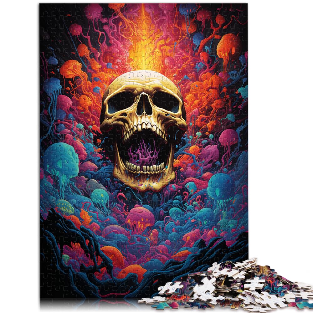 Spiel-Geschenk-Puzzle, farbenfrohes psychedelisches Gemälde-Skelett für Erwachsene, 1000-teiliges Puzzle, Holzpuzzle, Familienspaß-Puzzle, 1000 Teile (50 x 75 cm)