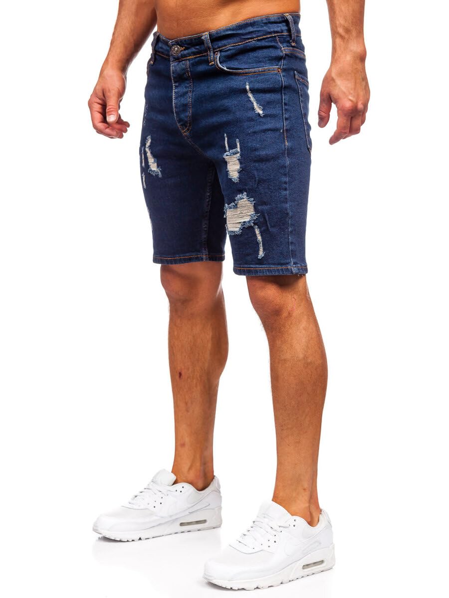 BOLF Herren Jeans Shorts Kurze Jeanshose Stretch Denim Bermudas Kurze Hose Cargo Cargoshorts Used Look Baumwolle Sommer Freizeithose Slim Fit 0785 Dunkelblau S [7G7]