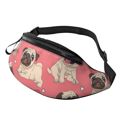 HSJFS Runner Bull Skull Printed Sports Crossbody Waist Bag Casual Chest Bag, Lustiger Mops-Welpe mit Cartoon-Motiv, Einheitsgröße