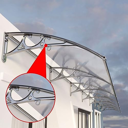 Türvordach aus Aluminium und Polycarbonat,Transparentes Pultbogenvordach,Vordach Haustür Überdachung für Draußen Sonnenschutz Regenschutz Tragkraft 150KG,Anpassbare Größe (120x240cm/47 x94)