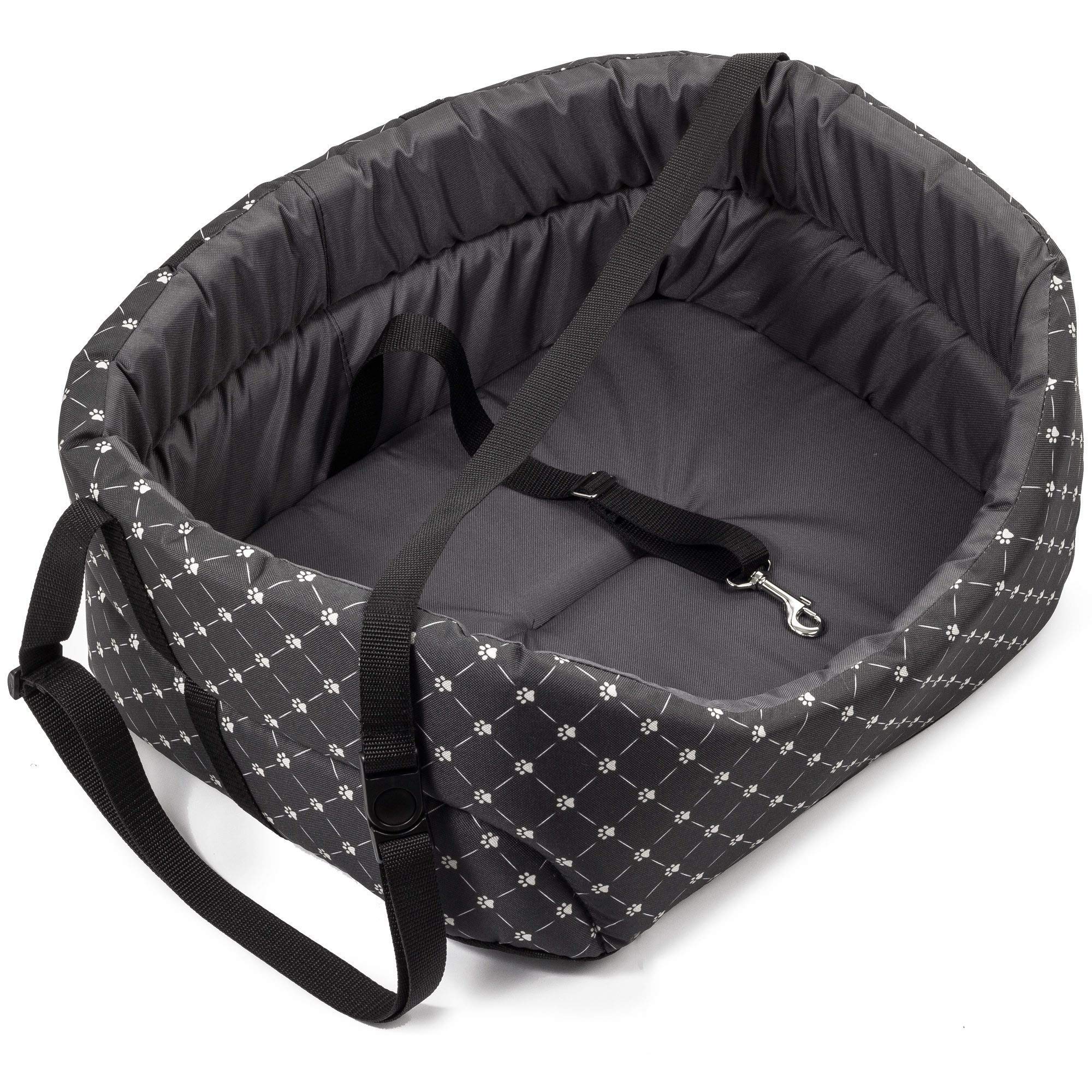 BOUTIQUE ZOO Hunde Autositz Universal Waschbar Abriebfest, Autositz Hund für Vordersitz, Beifahrersitz, Rückbank, Hundebett Hundetasche, L: 56 cm x 48 cm, Schwarz/Dunkelgrau - Polyester